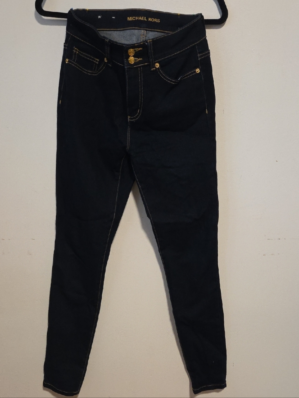 Michael Kors Dark Black Skinny Jeans with Gold Hardware